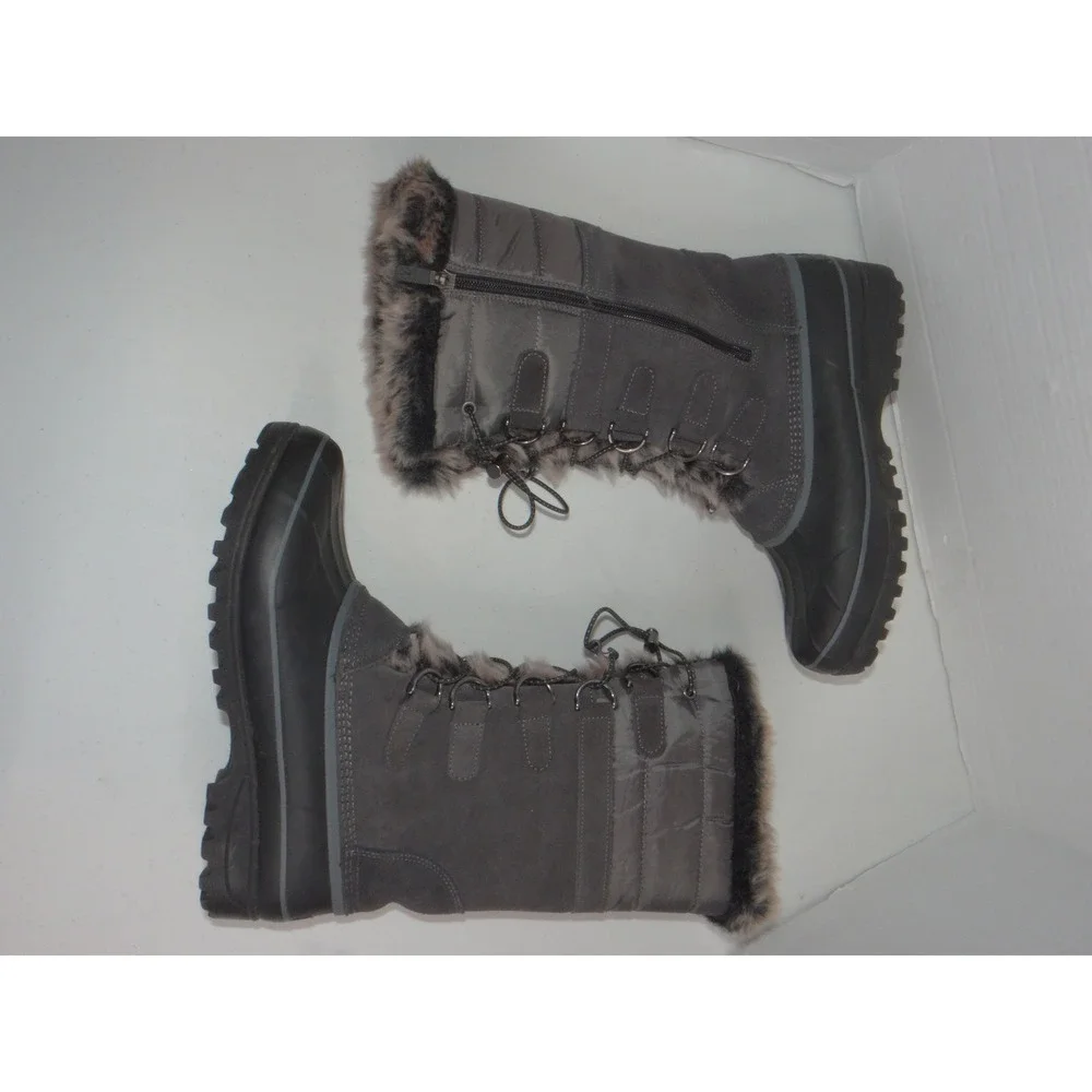 Lands End Womens Gray Faux Fur Trim Tall Snow Boots V3838/F4116 Size 10B